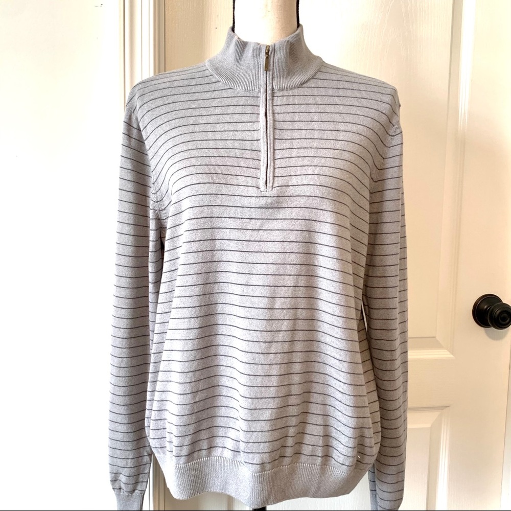 VAN HEUSEN Studio 1/4 Zip Striped Sweater—SZ. Med